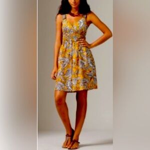 TRINA TURK Golden Yellow Floral Print Silk Dress